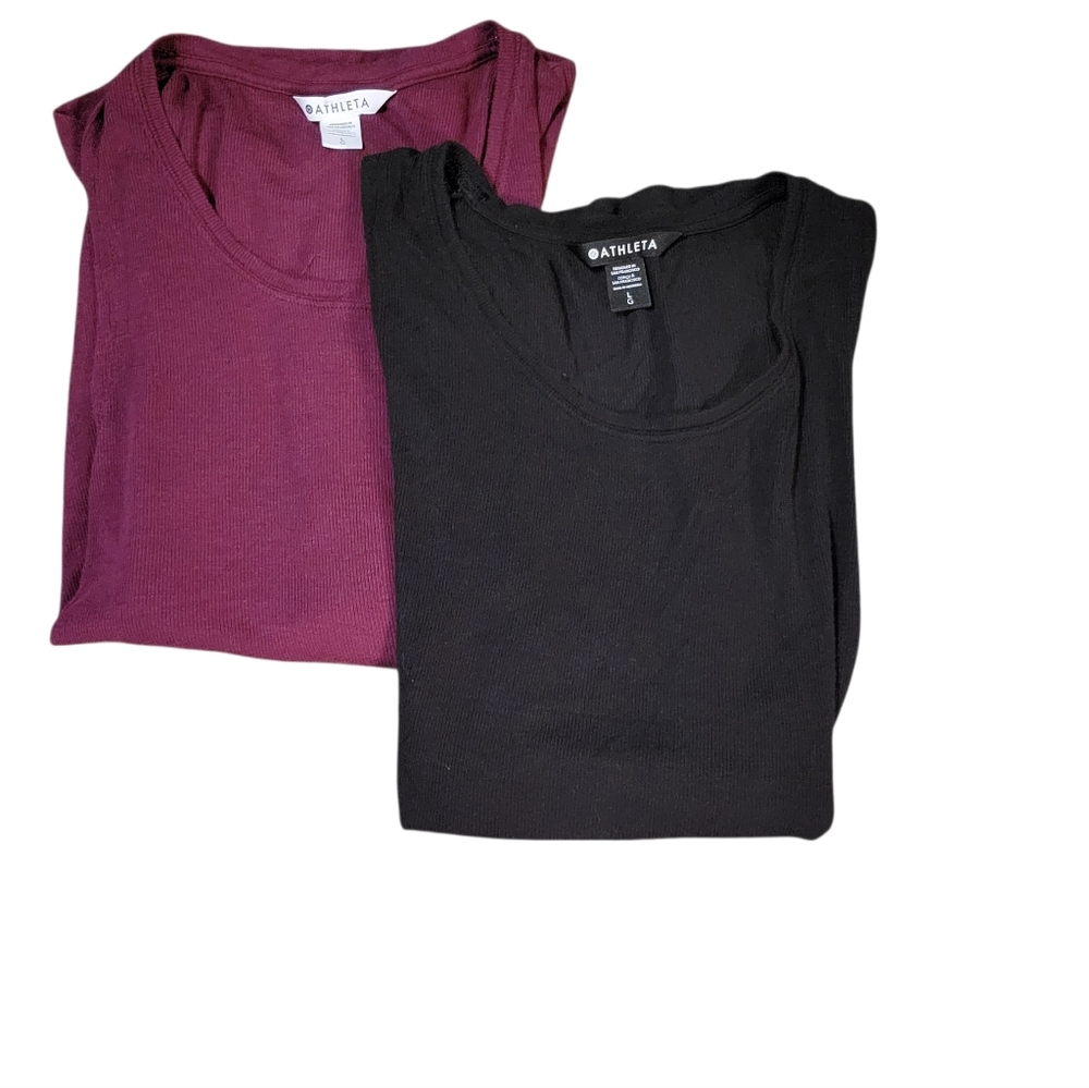 Athleta Lot Of 2 Ribbed Tank Tops Black Maroon